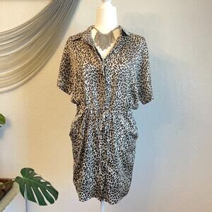 NWT Leopard Drawstring Shirt Dress William B Women's S Lightweight Pockets